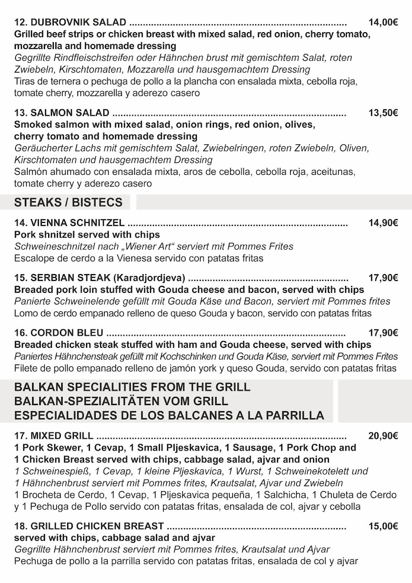 Restaurant Dubrovnik Photo Menu 1