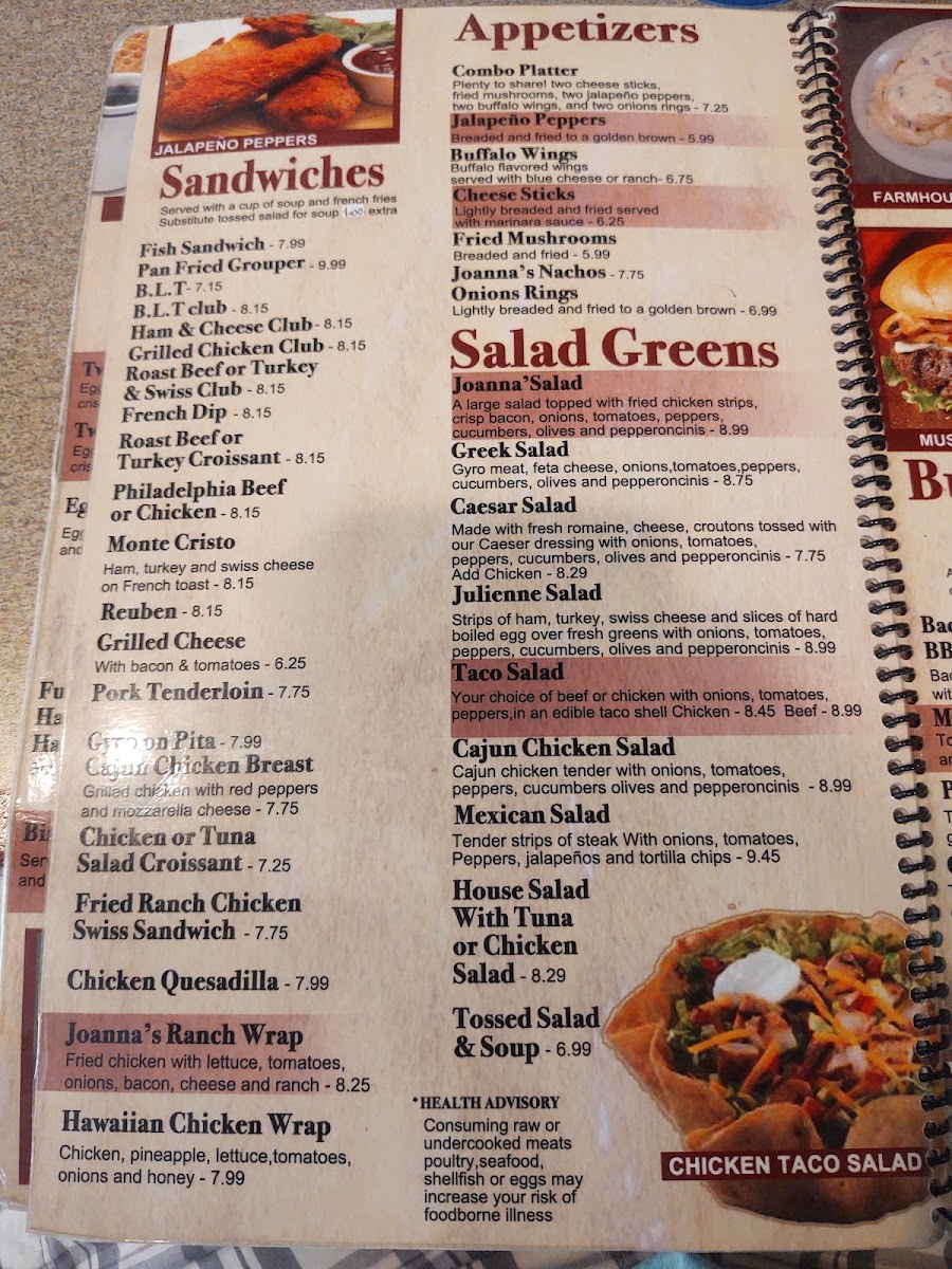 Joanna’s Family Restaurant Photo Menu 2