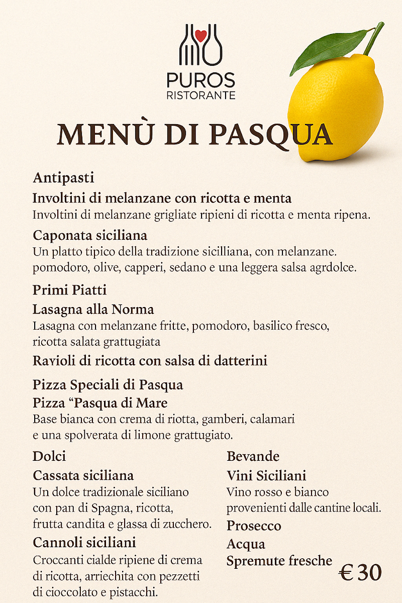 PUROS Ristorante Pizzeria – Cucina Siciliana - BAIO Group (Siracusa) Photo Menu 1