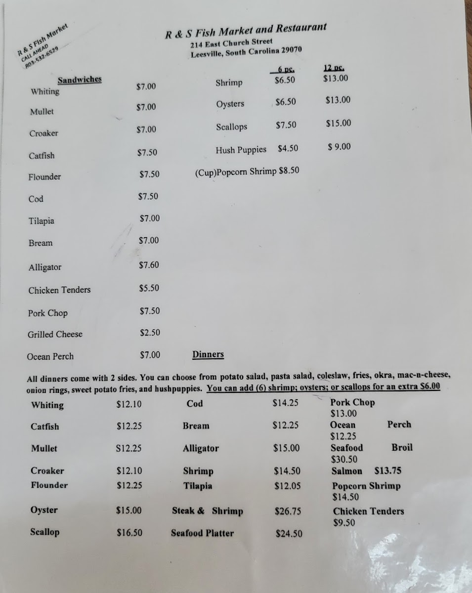 R & S Fish Market & Restaurant Photo Menu 2