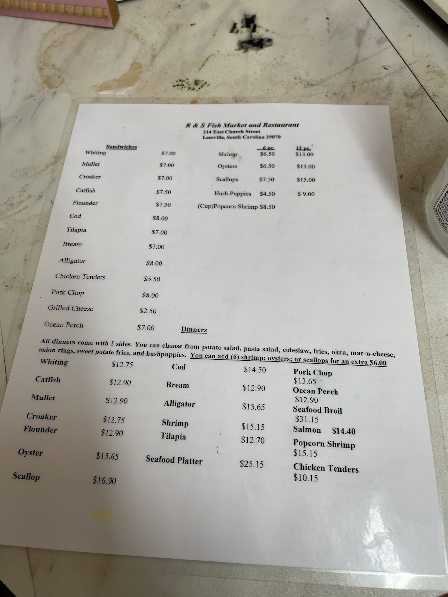 R & S Fish Market & Restaurant Photo Menu 3
