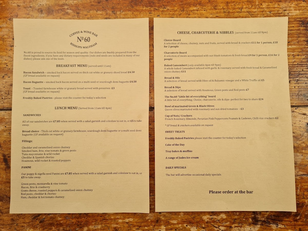 No.60 Coffee & Wine Bar Photo Menu 1