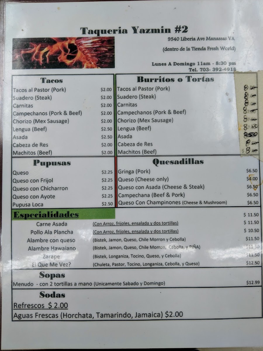 Taqueria Yazmin Manassas Photo Menu 1