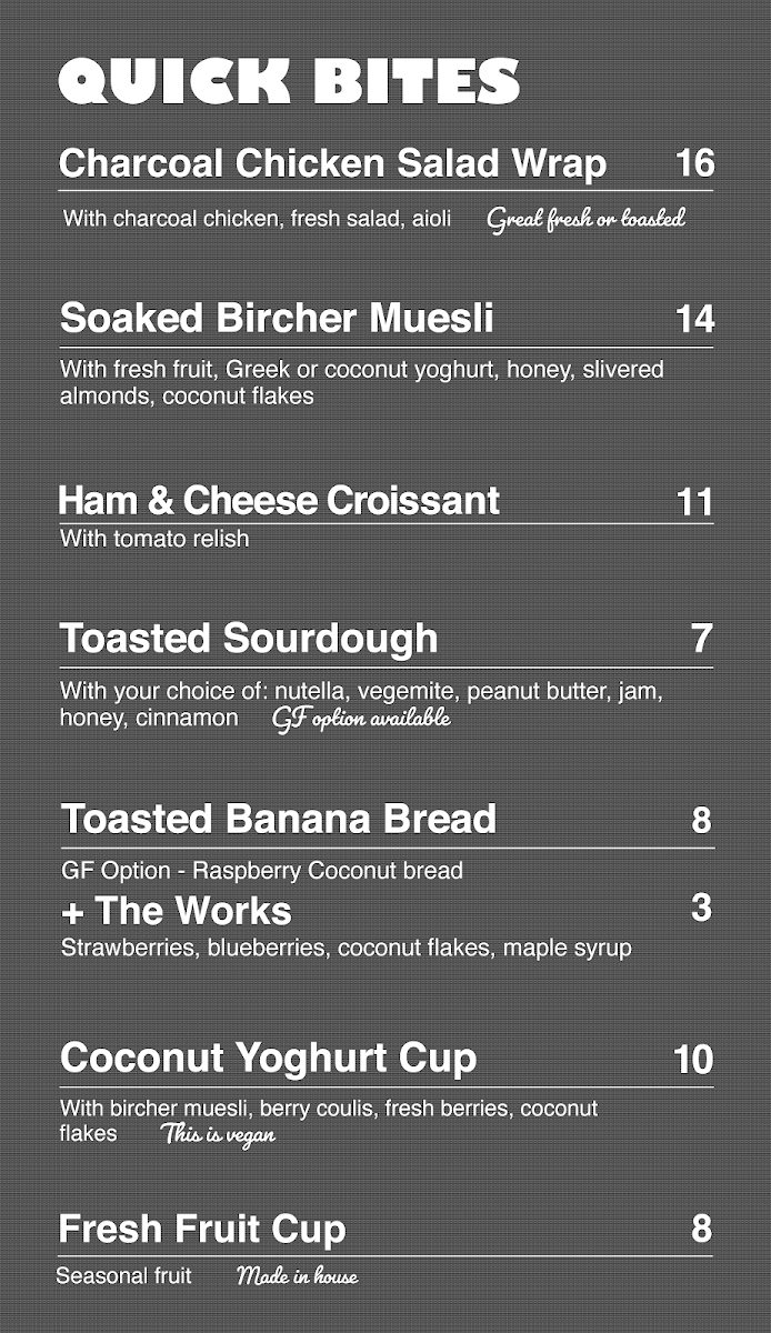 Biggs Coffee Wickham Photo Menu 1