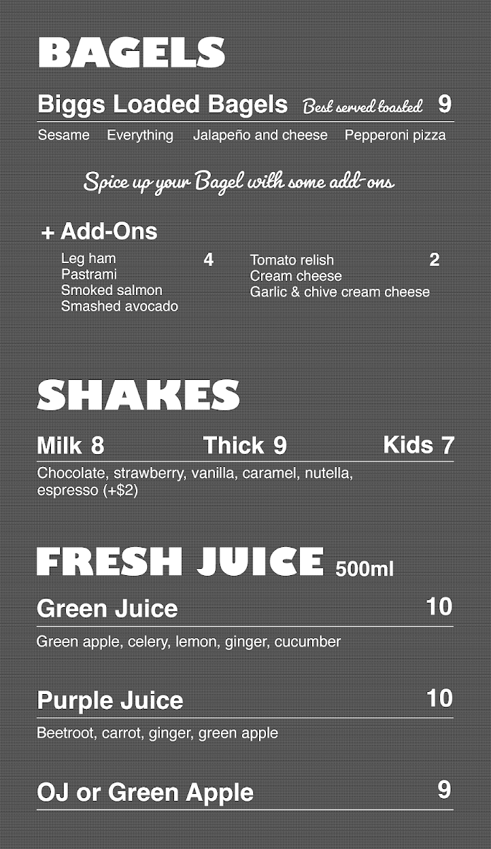 Biggs Coffee Wickham Photo Menu 3