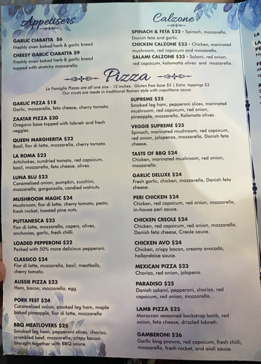 La Famiglia Pizzeria Photo Menu 2