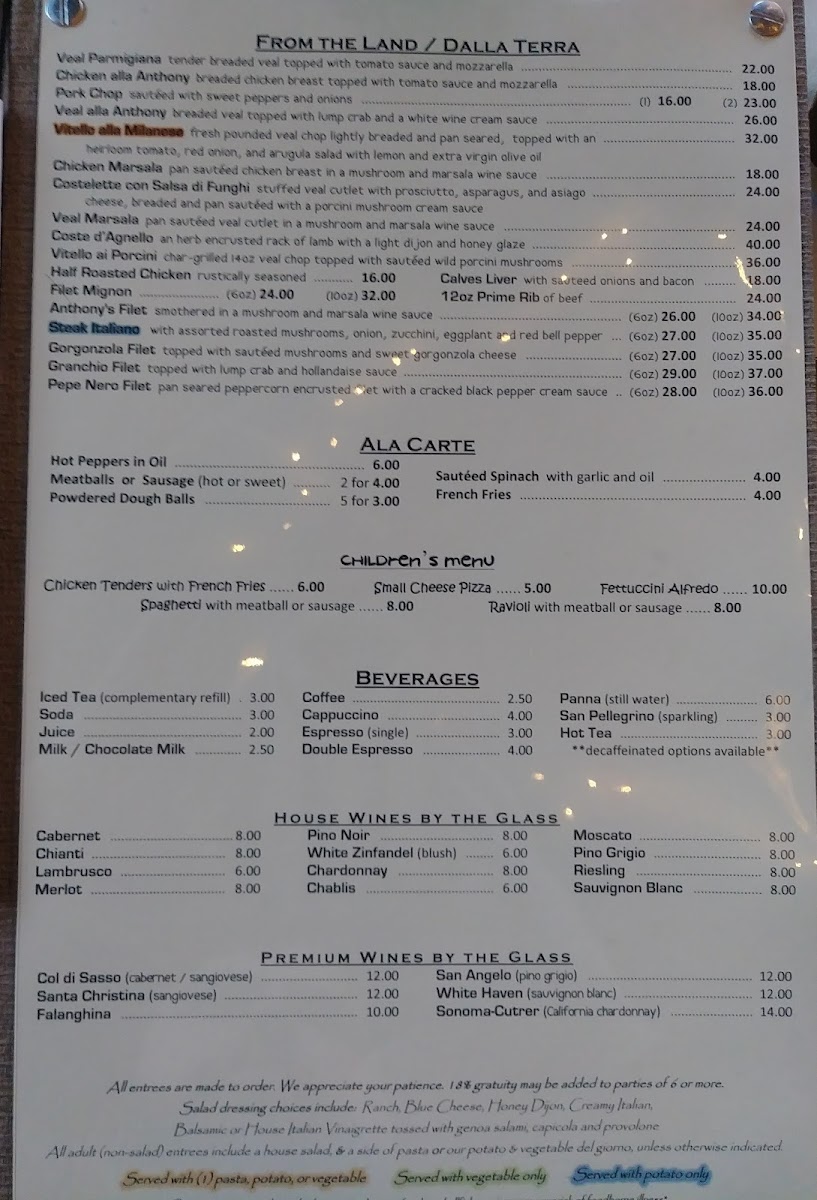 Anthony's Trattoria Photo Menu 1
