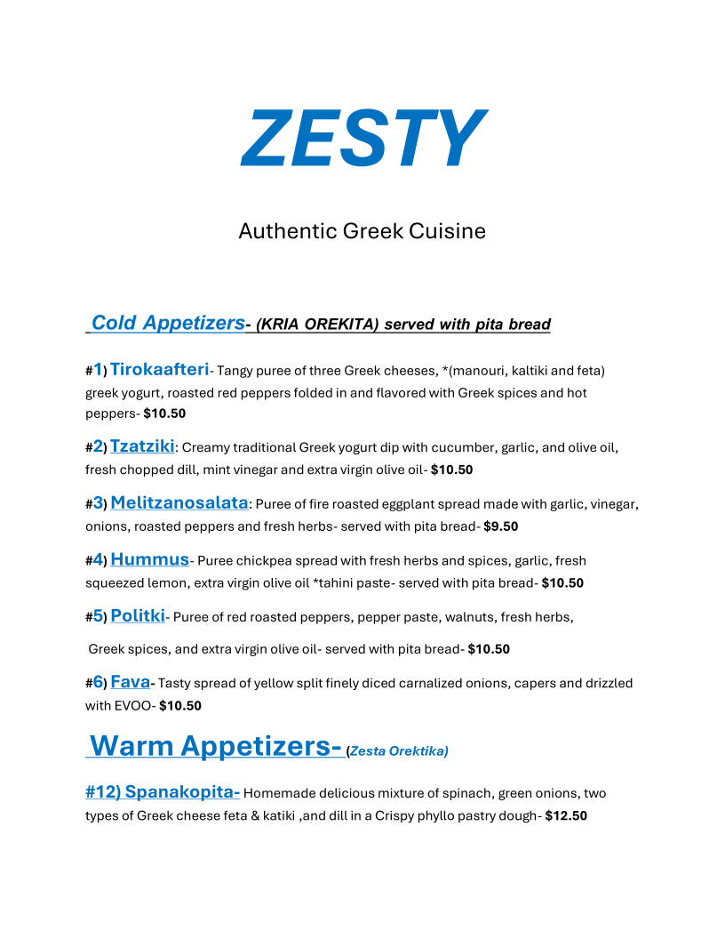 Zesty Greek Cuisine Photo Menu 3