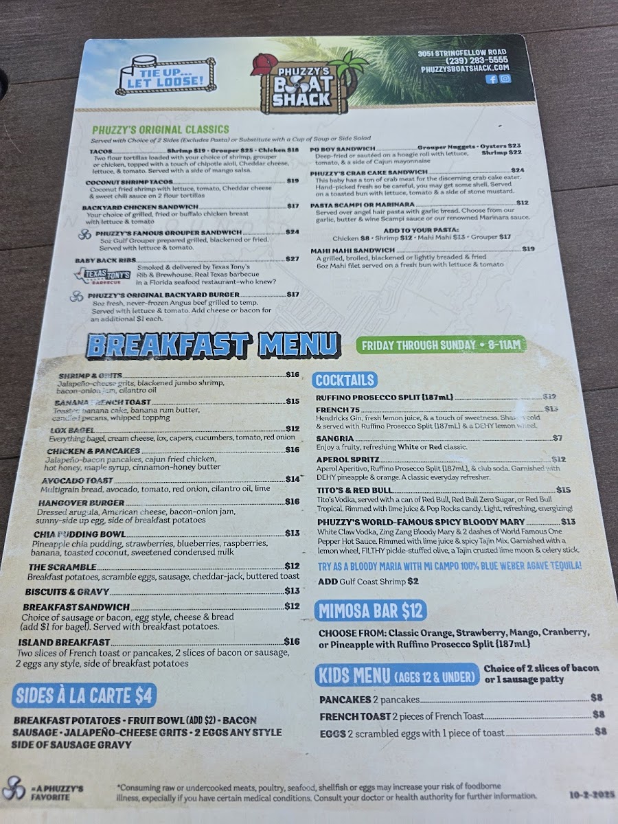 Phuzzy's Boat Shack Photo Menu 1