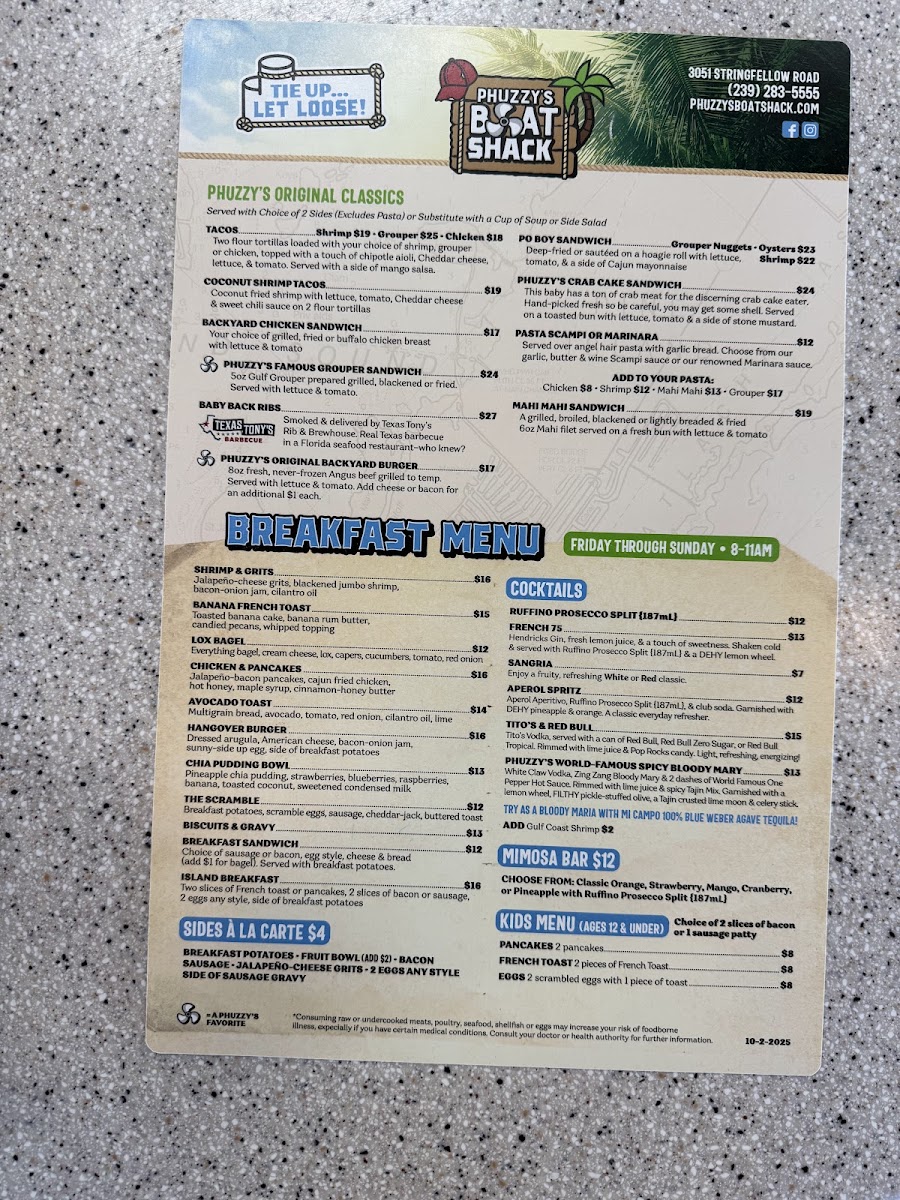 Phuzzy's Boat Shack Photo Menu 3