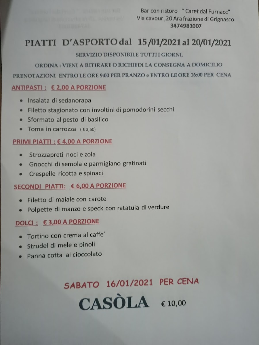 Bar con ristoro caret dal furnacc Photo Menu 1