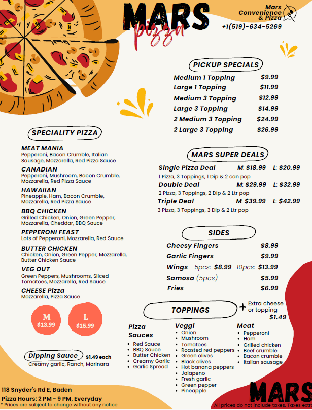 Mars Convenience & Pizza Photo Menu 1