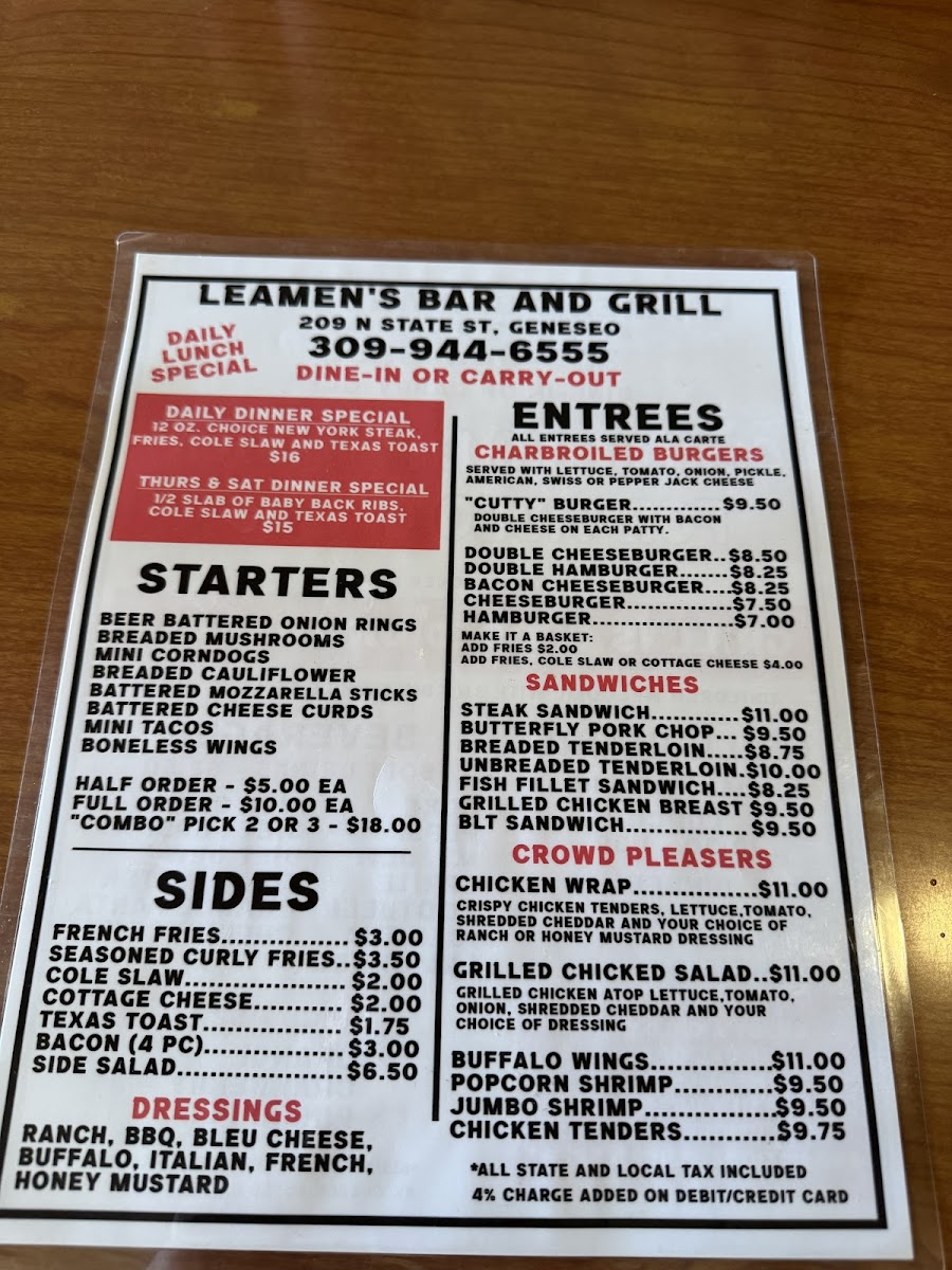 Leamen's Bar and Grill Photo Menu 1