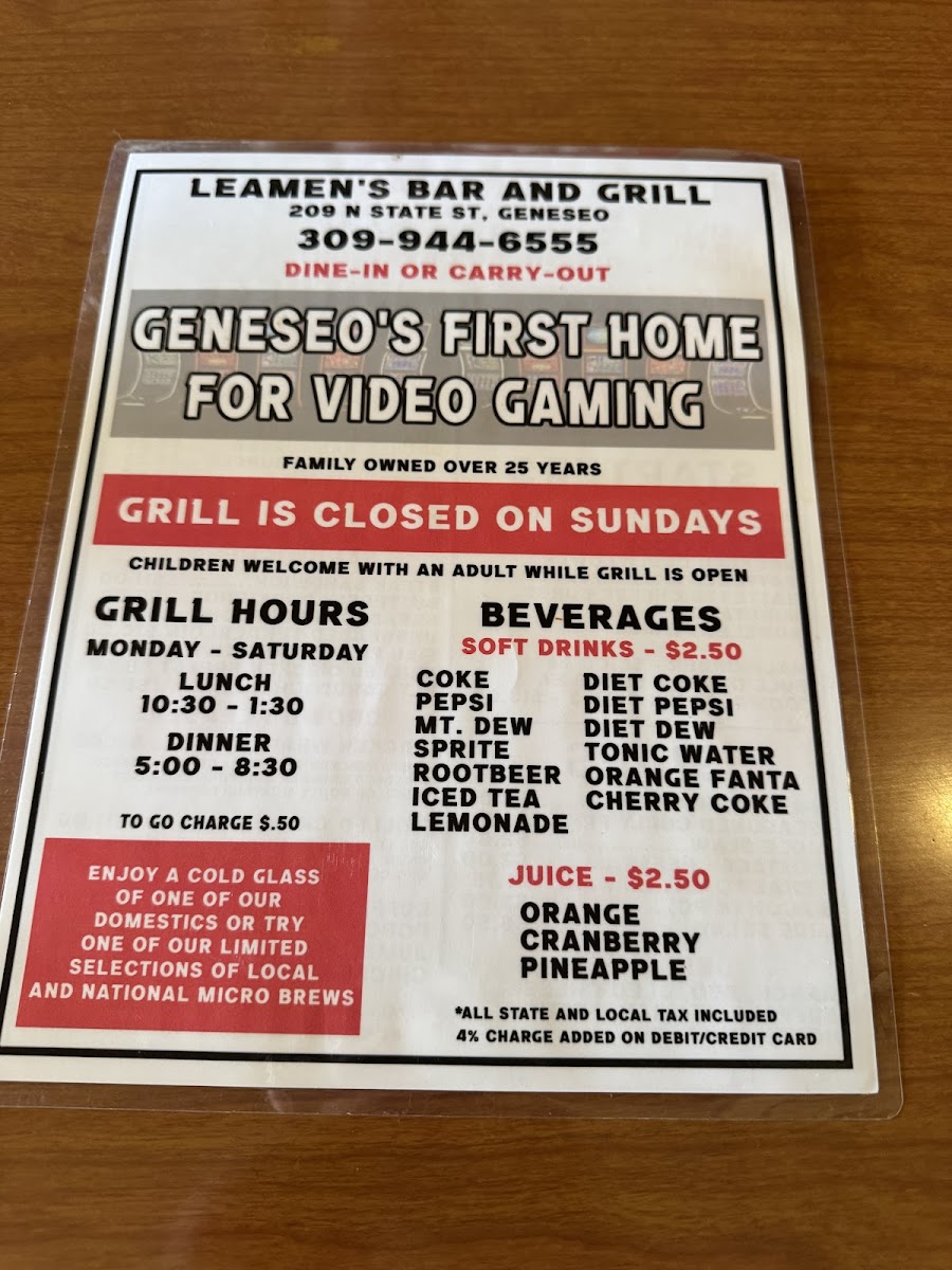 Leamen's Bar and Grill Photo Menu 2