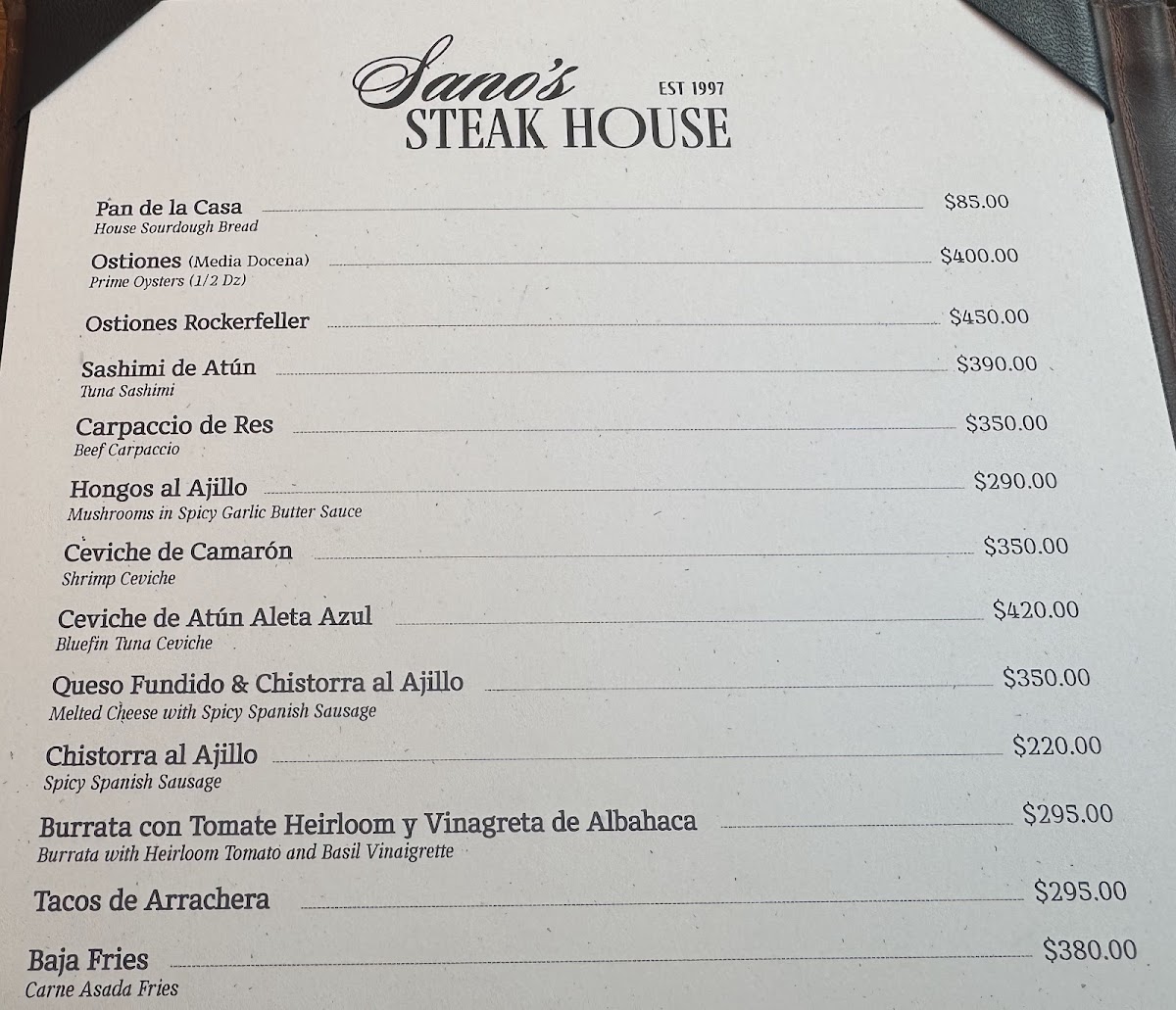 Sano´s Steak House Photo Menu 2