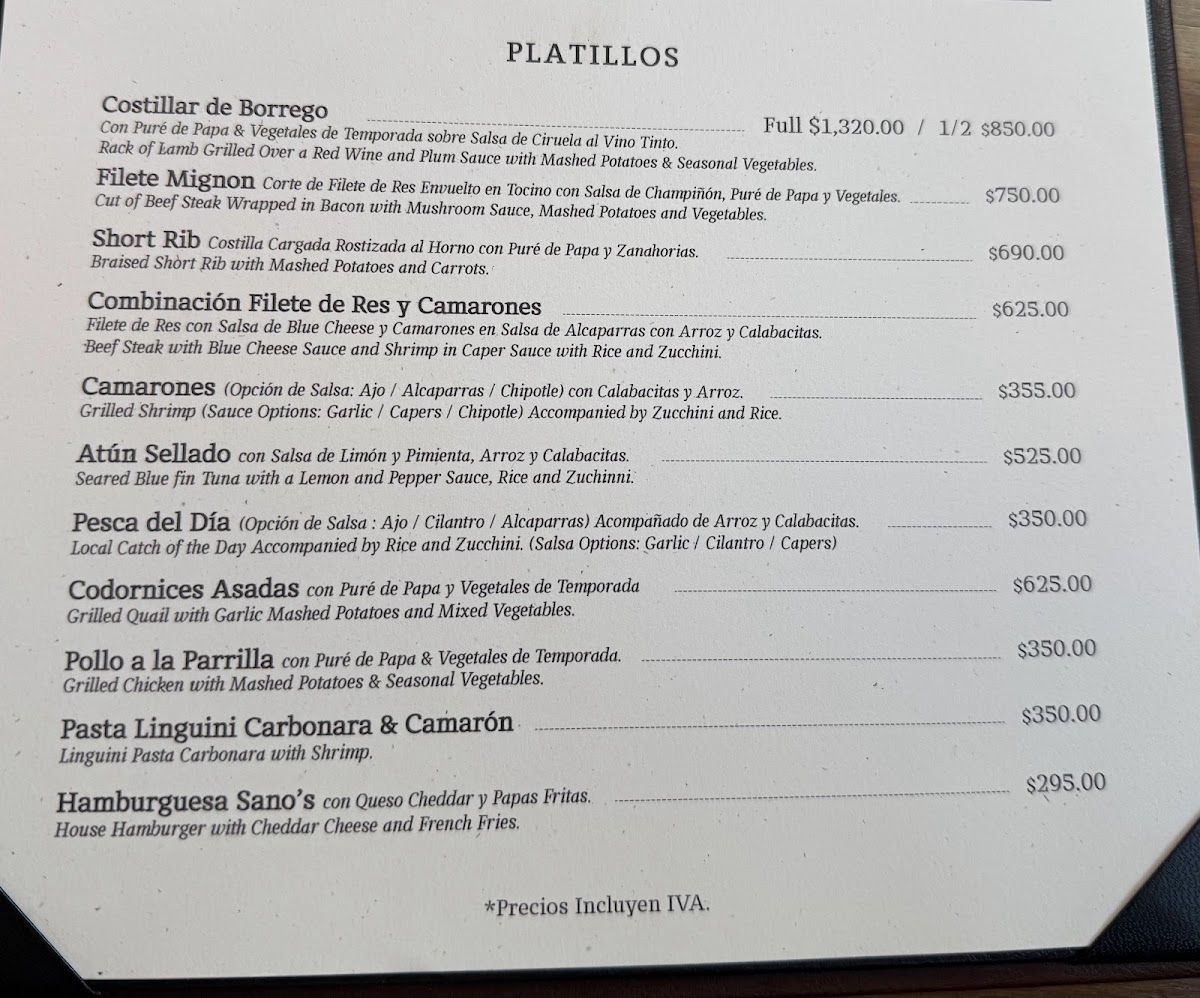 Sano´s Steak House Photo Menu 3