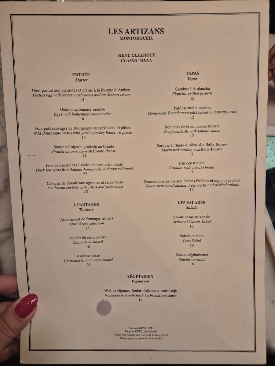 Bistro les Artizans Photo Menu 1