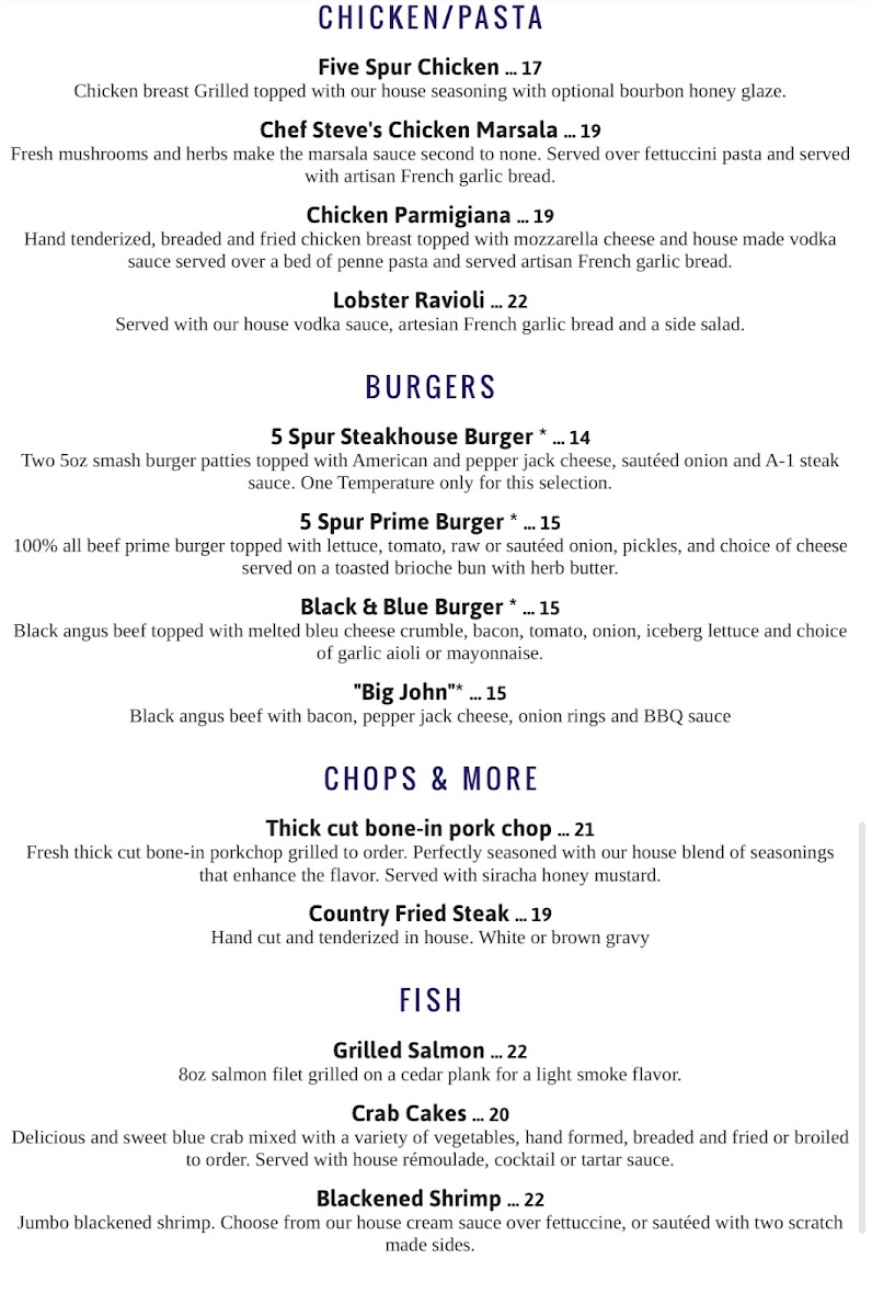Five Spur Steakhouse Photo Menu 1