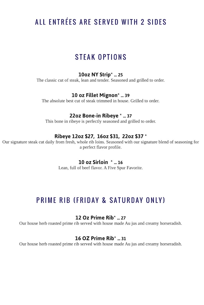 Five Spur Steakhouse Photo Menu 3