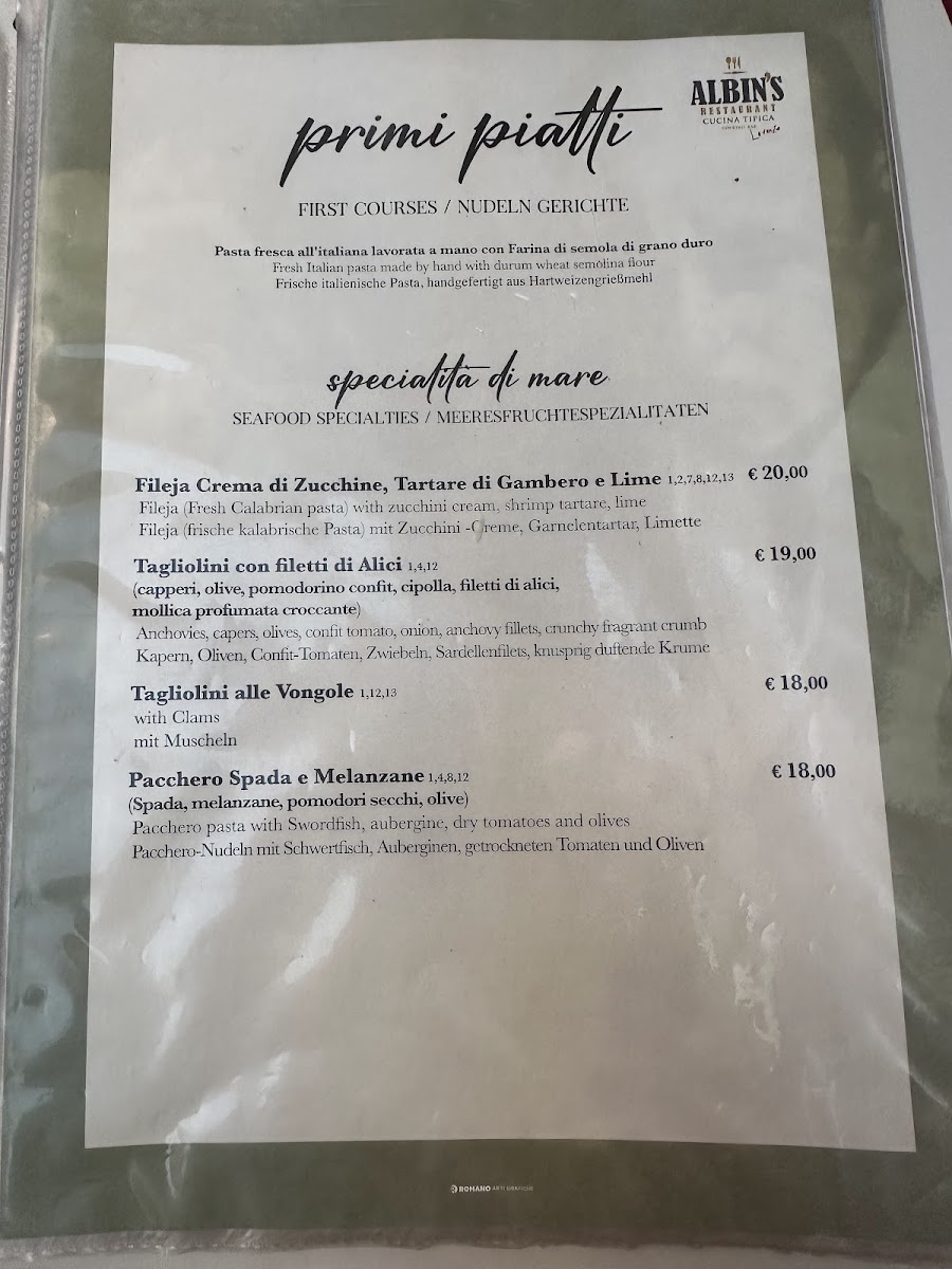 ALBIN’S RESTAURANT Photo Menu 1