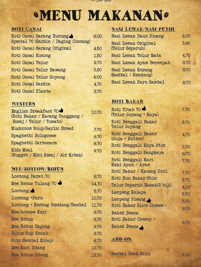 Warung Koppi 70's Sungai Buloh Photo Menu 1