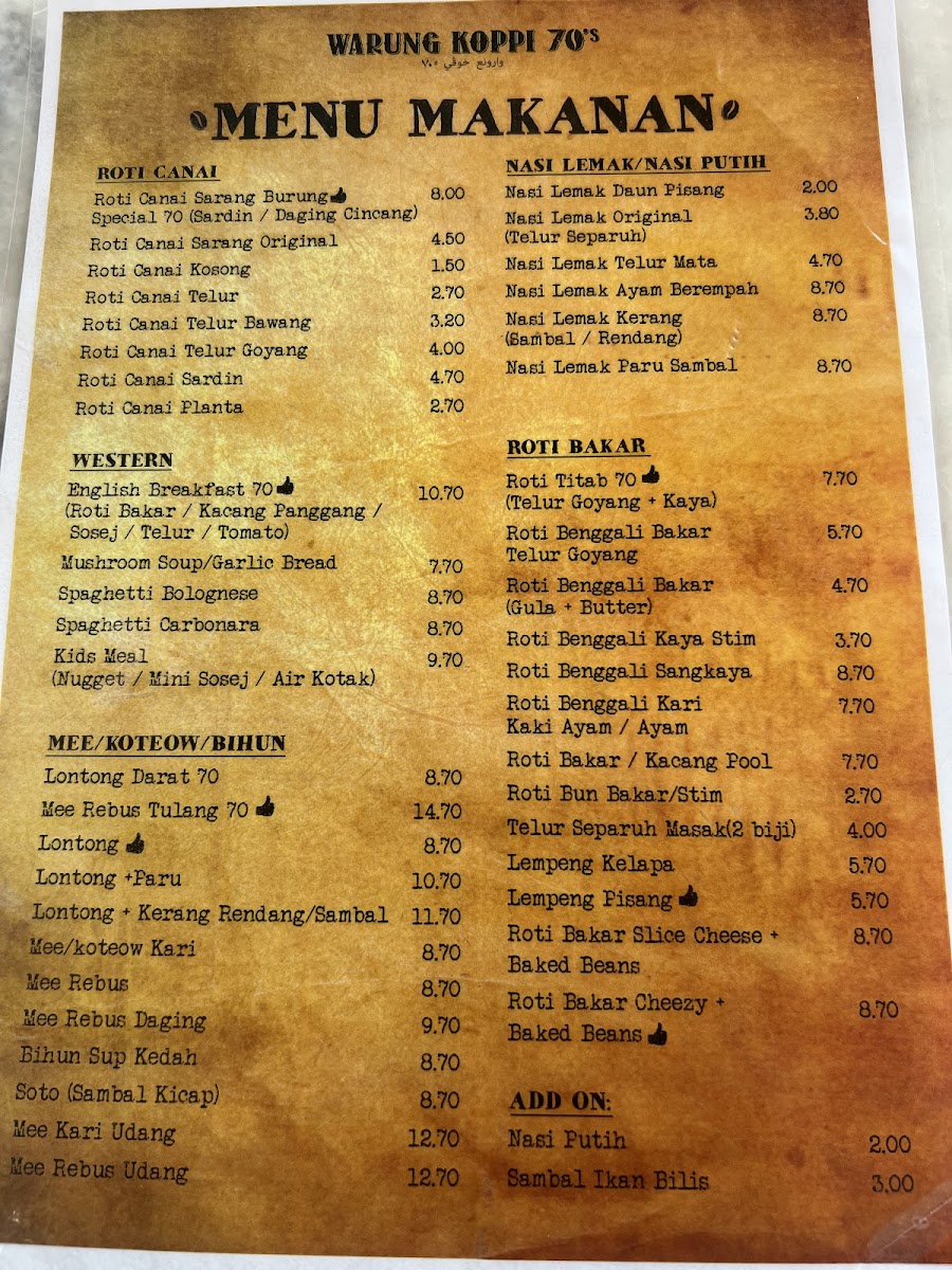 Warung Koppi 70's Sungai Buloh Photo Menu 10