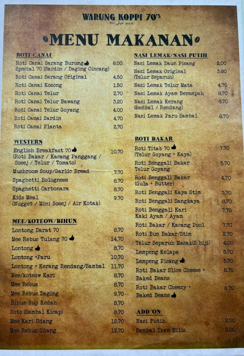 Warung Koppi 70's Sungai Buloh Photo Menu 8
