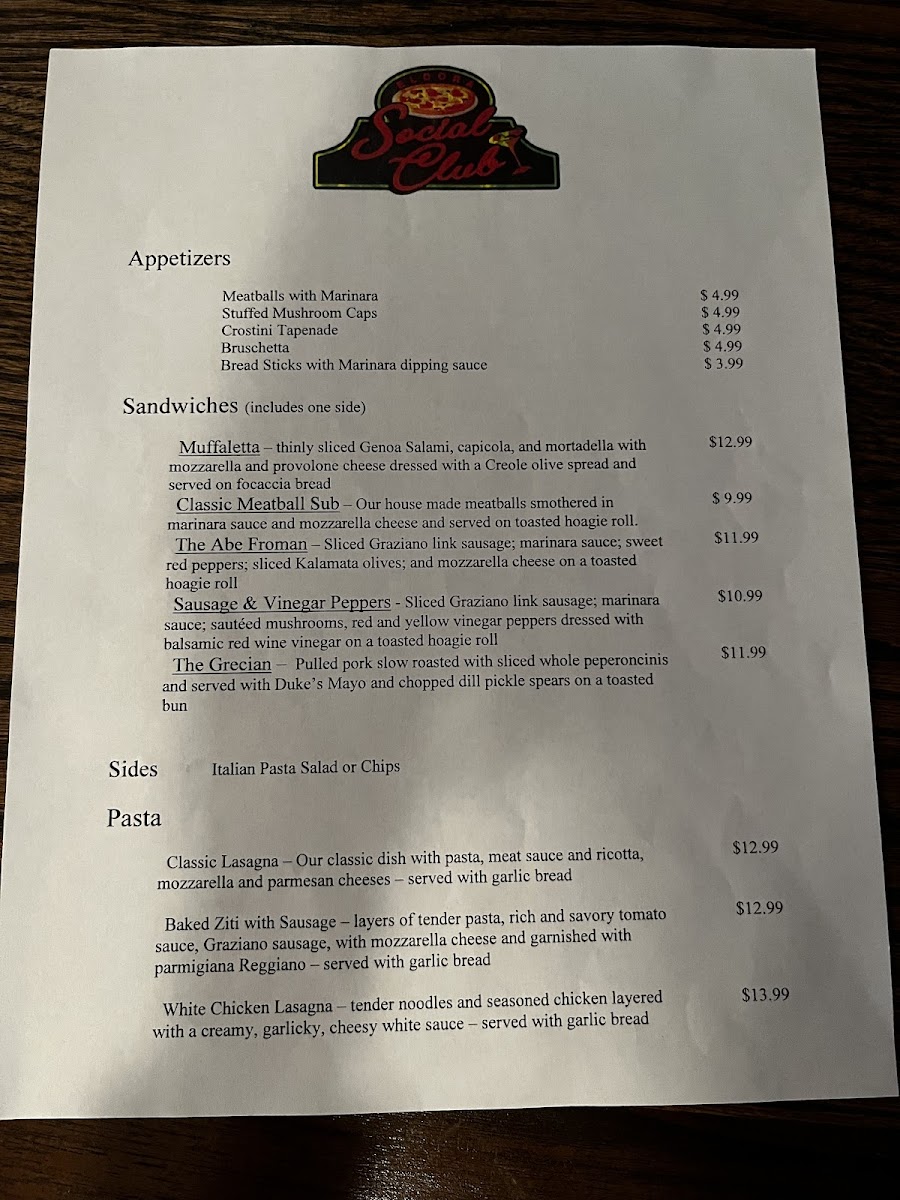 Eldora Social Club Photo Menu 2