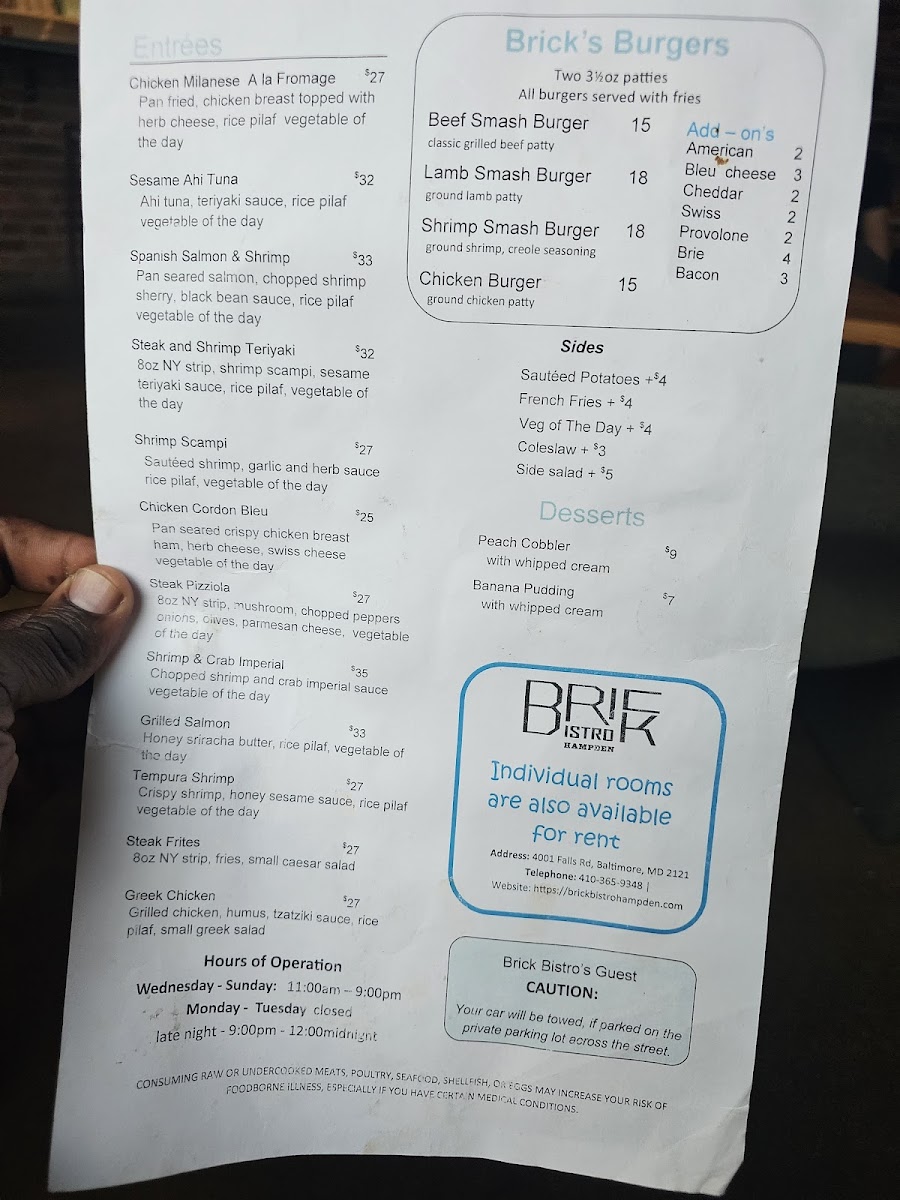 Brick Bistro Hampden Photo Menu 2