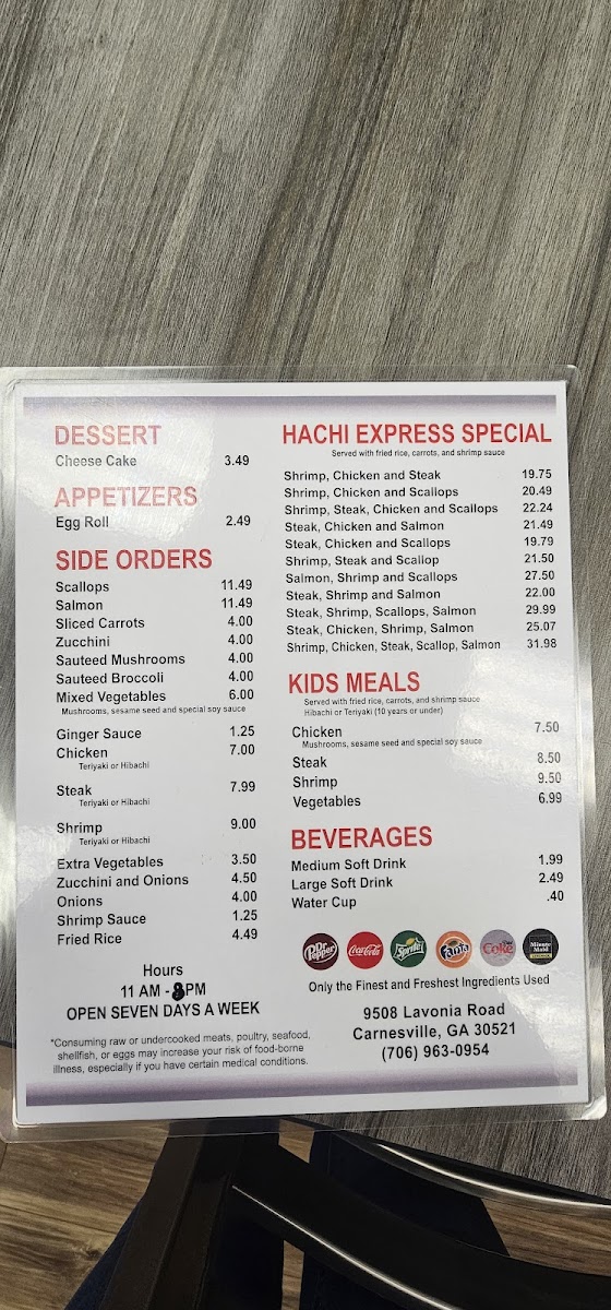 Hachi Express Japanese Grill Carnesville Photo Menu 1
