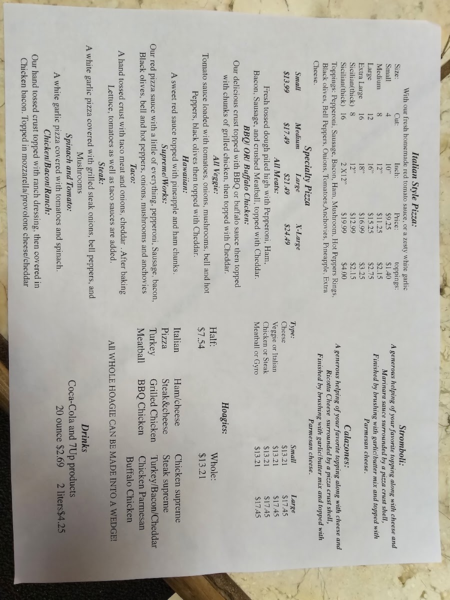 Benny's Pizza Photo Menu 2