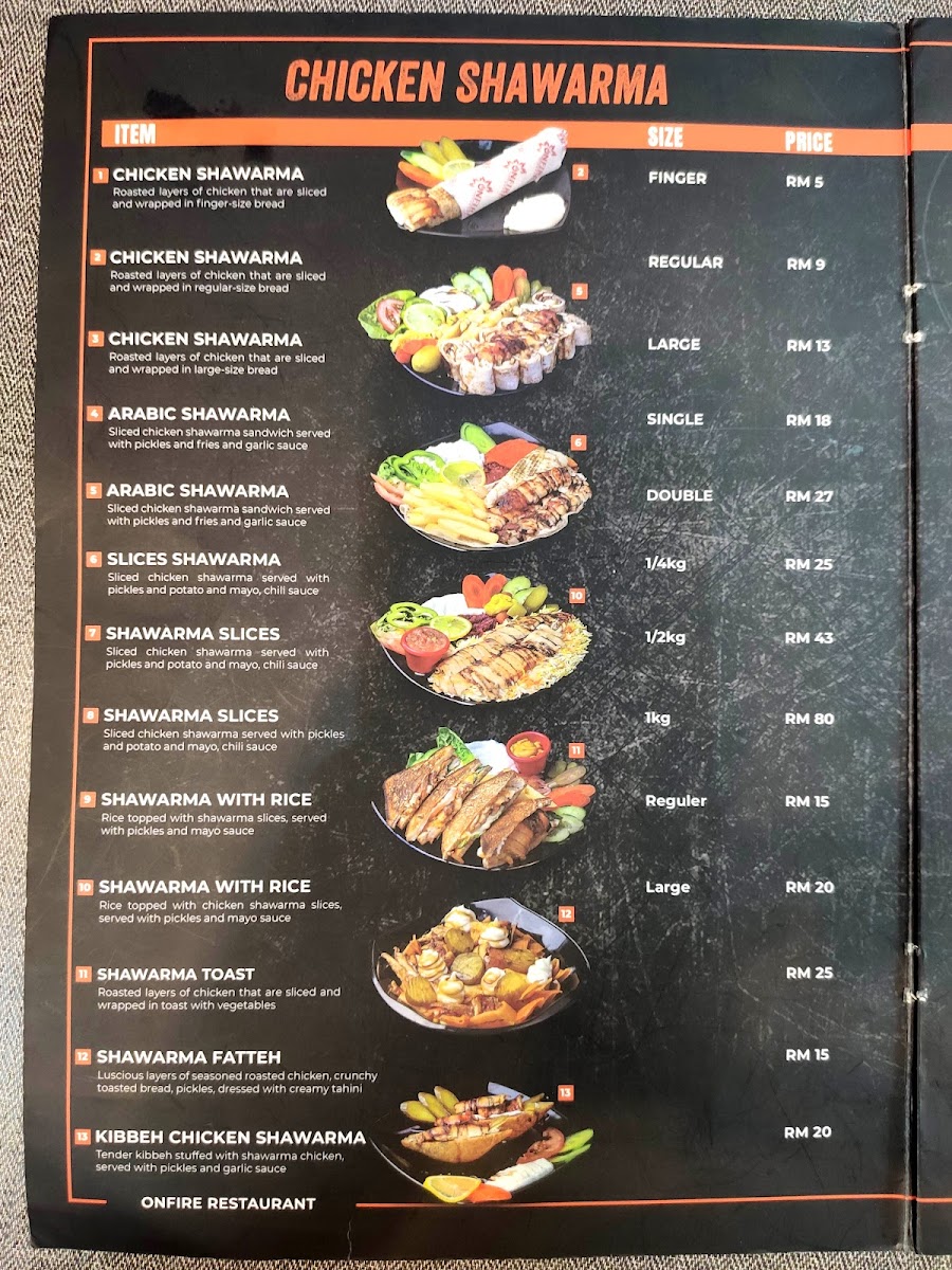 OnFire Restaurant Photo Menu 8