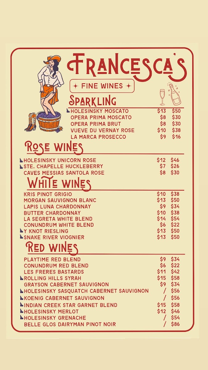 Francesca's Wine & Dine Photo Menu 1