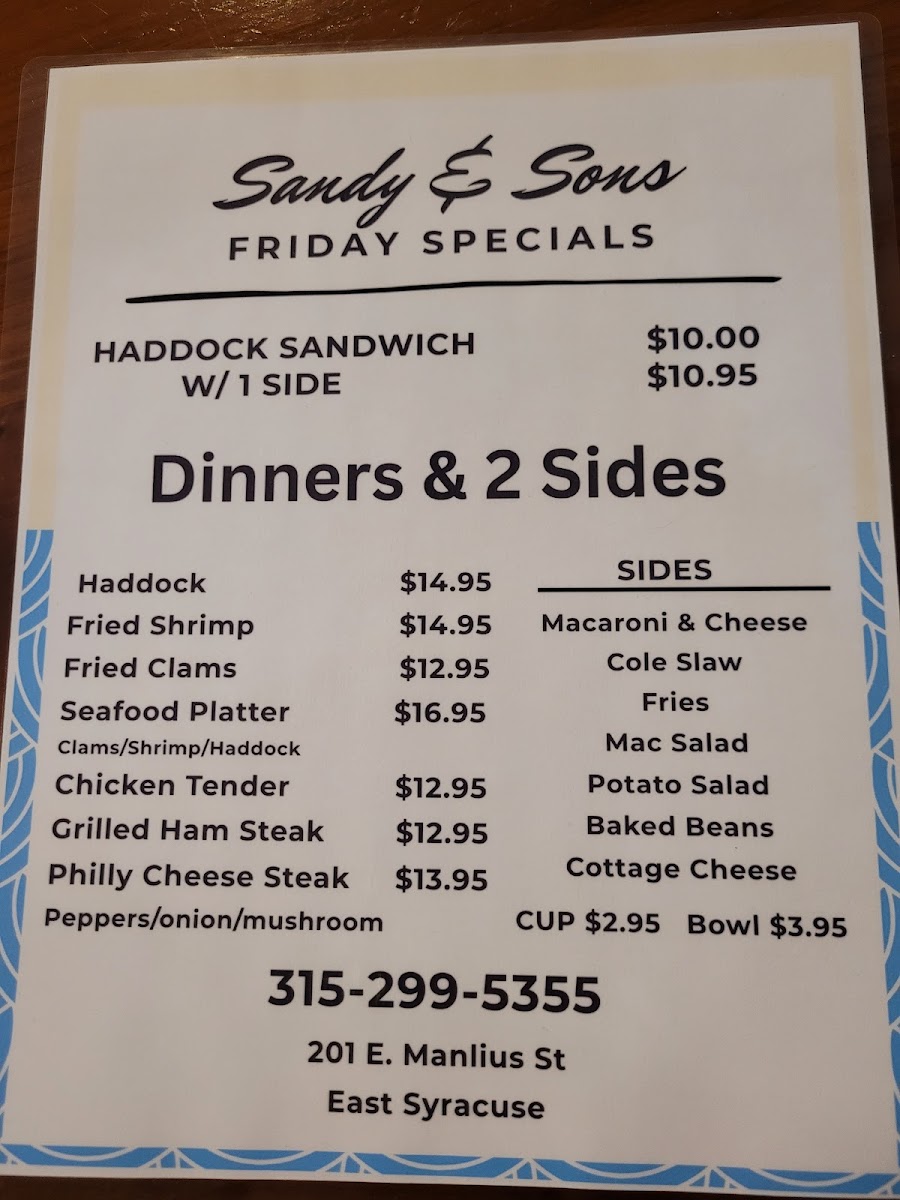 Sandy & Sons Photo Menu 1