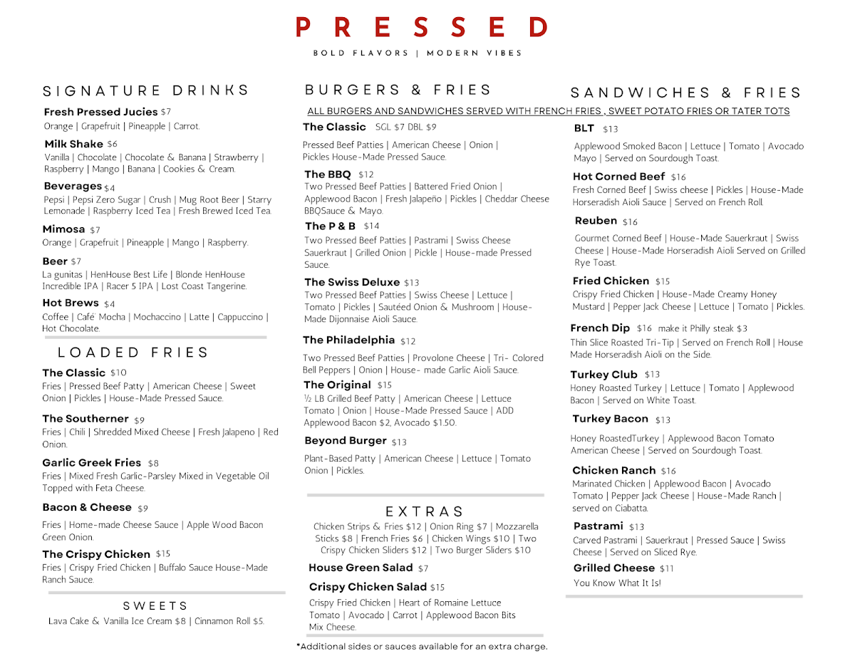 Pressed Restaurant Photo Menu 1