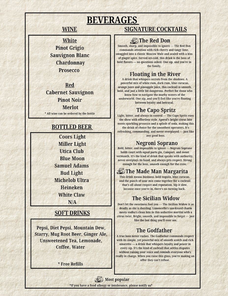 Godfather's Hideout Photo Menu 1