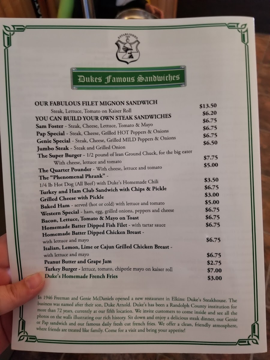 Duke's Steakhouse Photo Menu 3