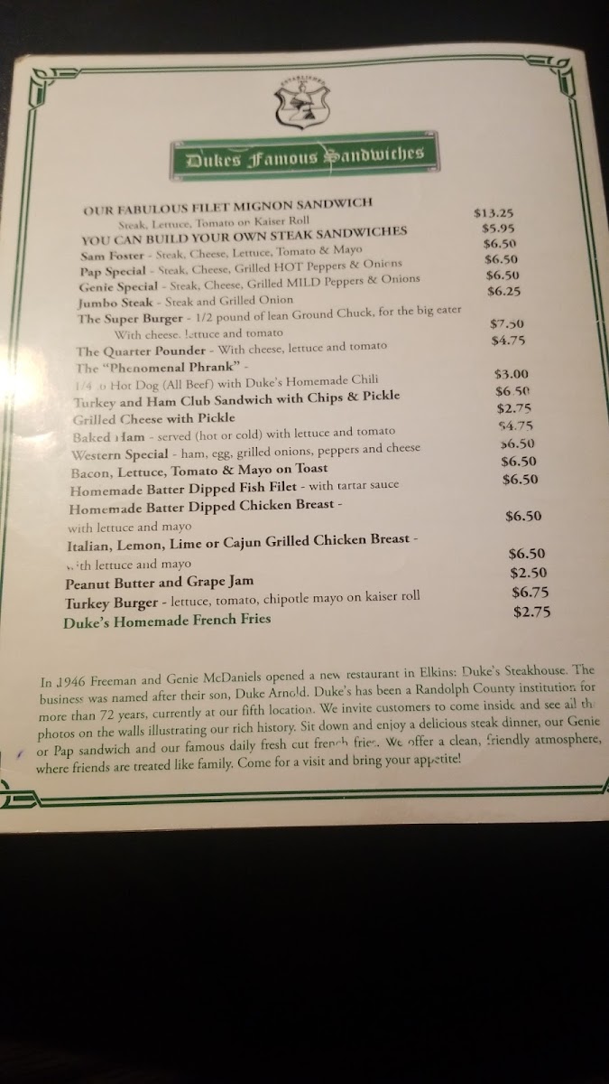 Duke's Steakhouse Photo Menu 6