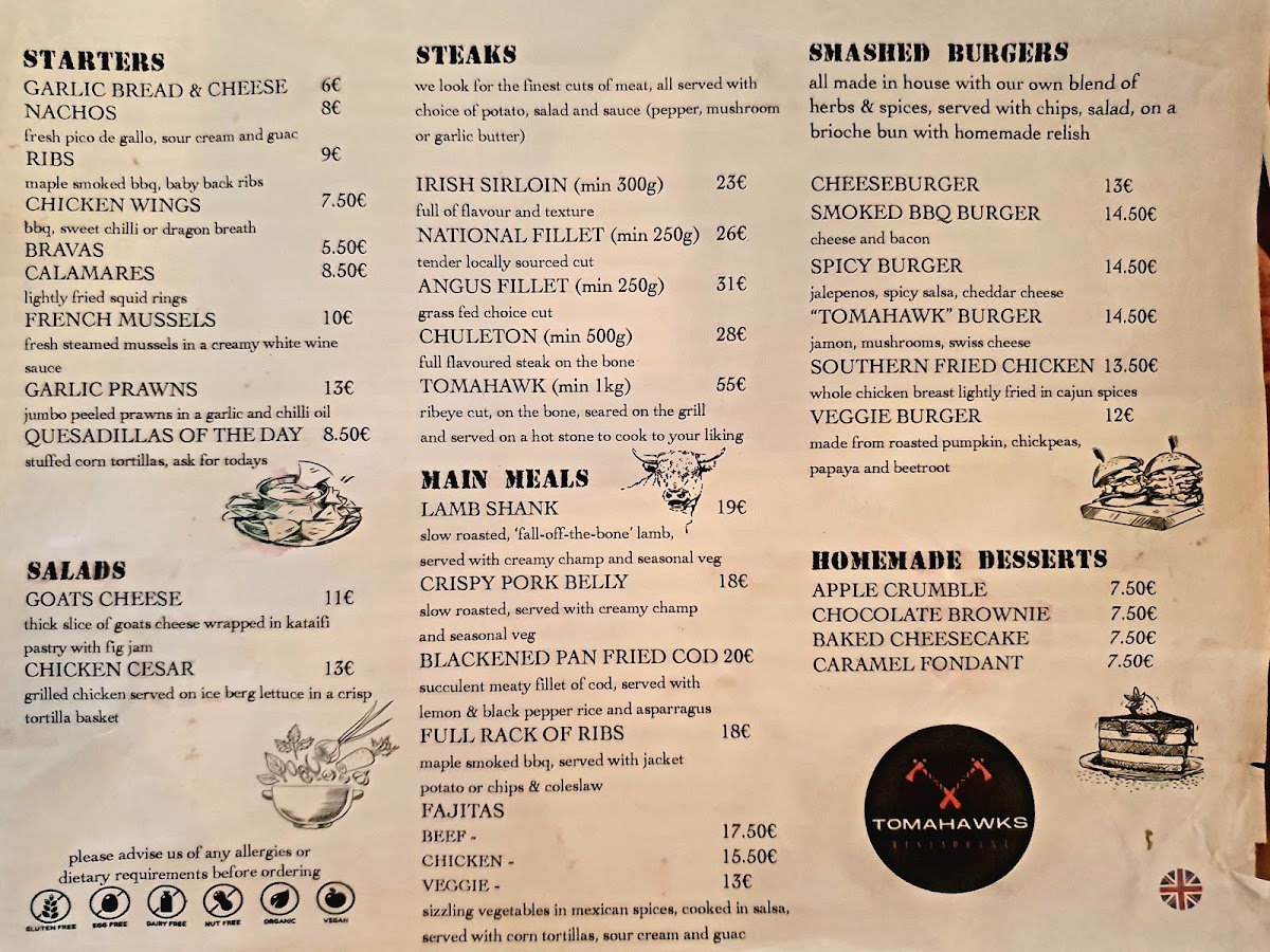 Tomahawks Restaurant Photo Menu 1