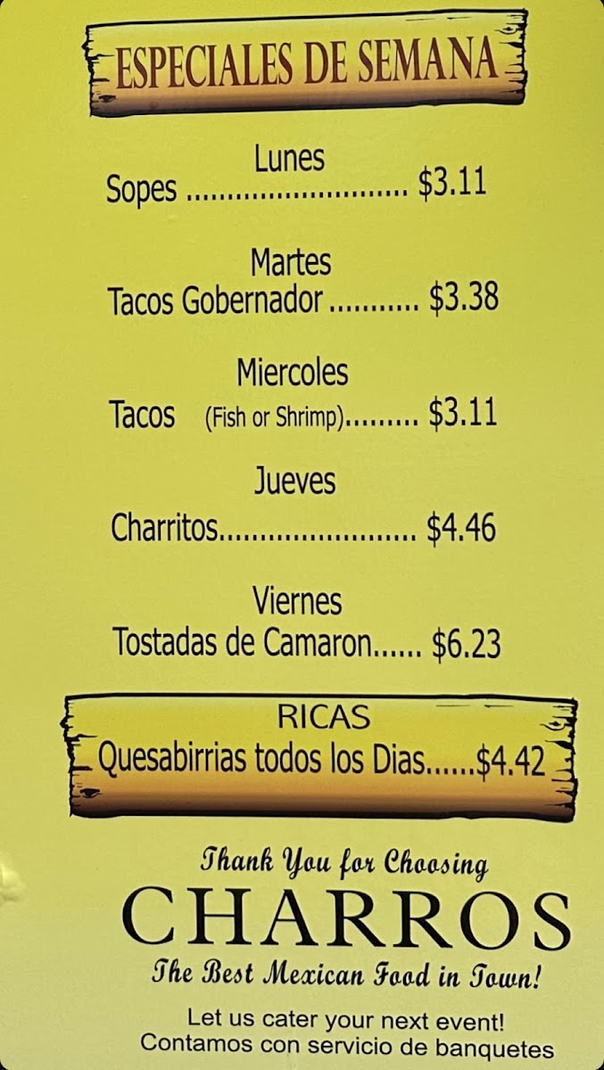 Charros Mexican Food Photo Menu 2