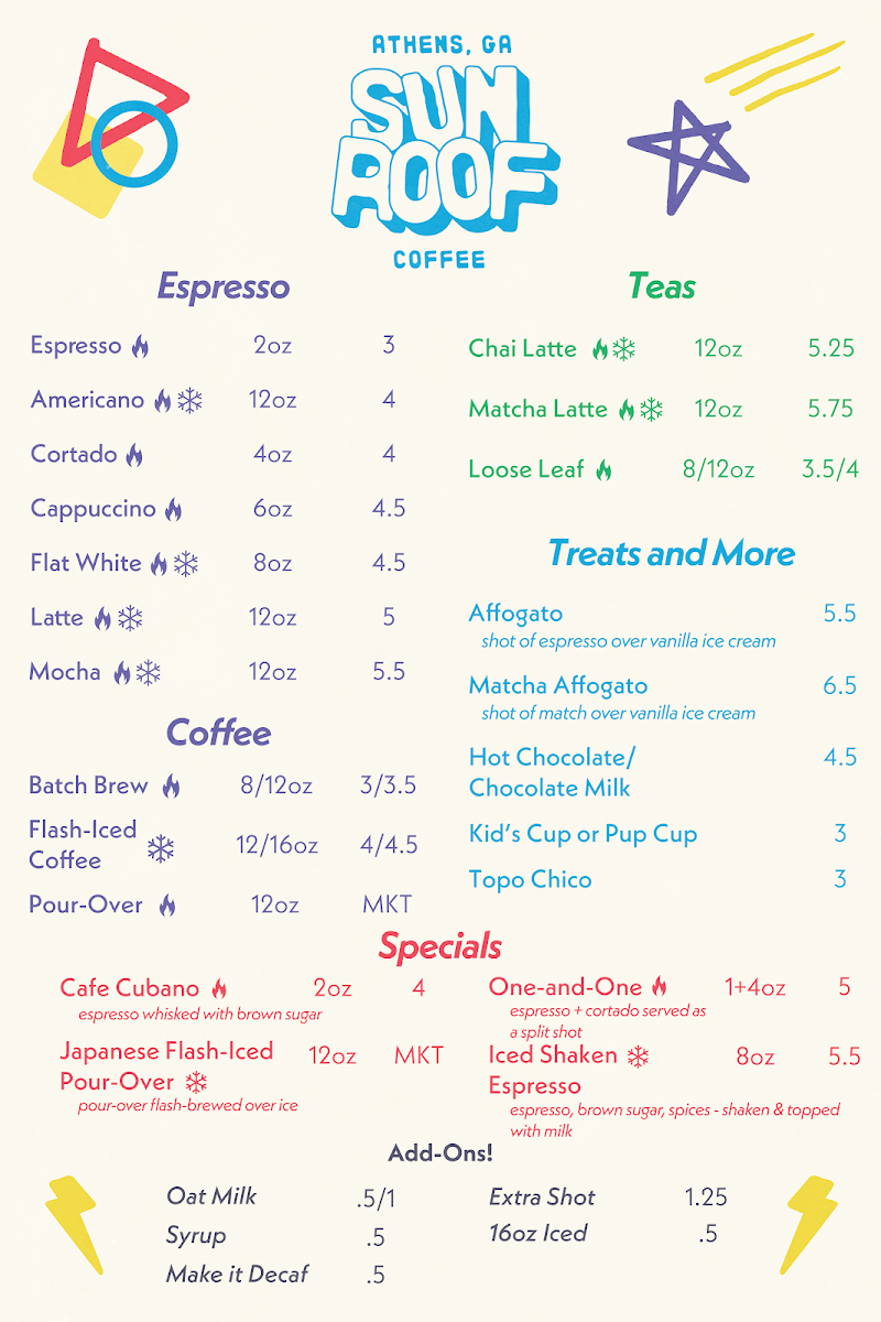 Sunroof Coffee Photo Menu 1