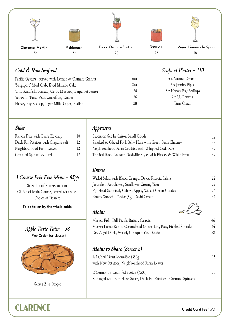 Clarence Restaurant Photo Menu 1