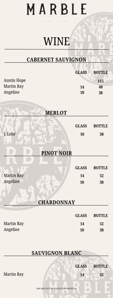 Marble Steakhouse & Grille Photo Menu 5