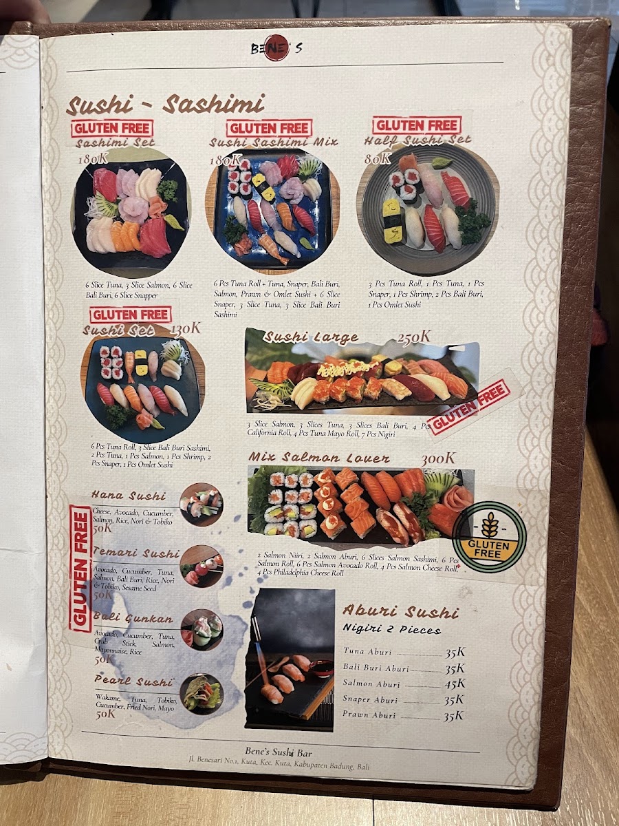 Bene’s Sushi Bar Photo Menu 1