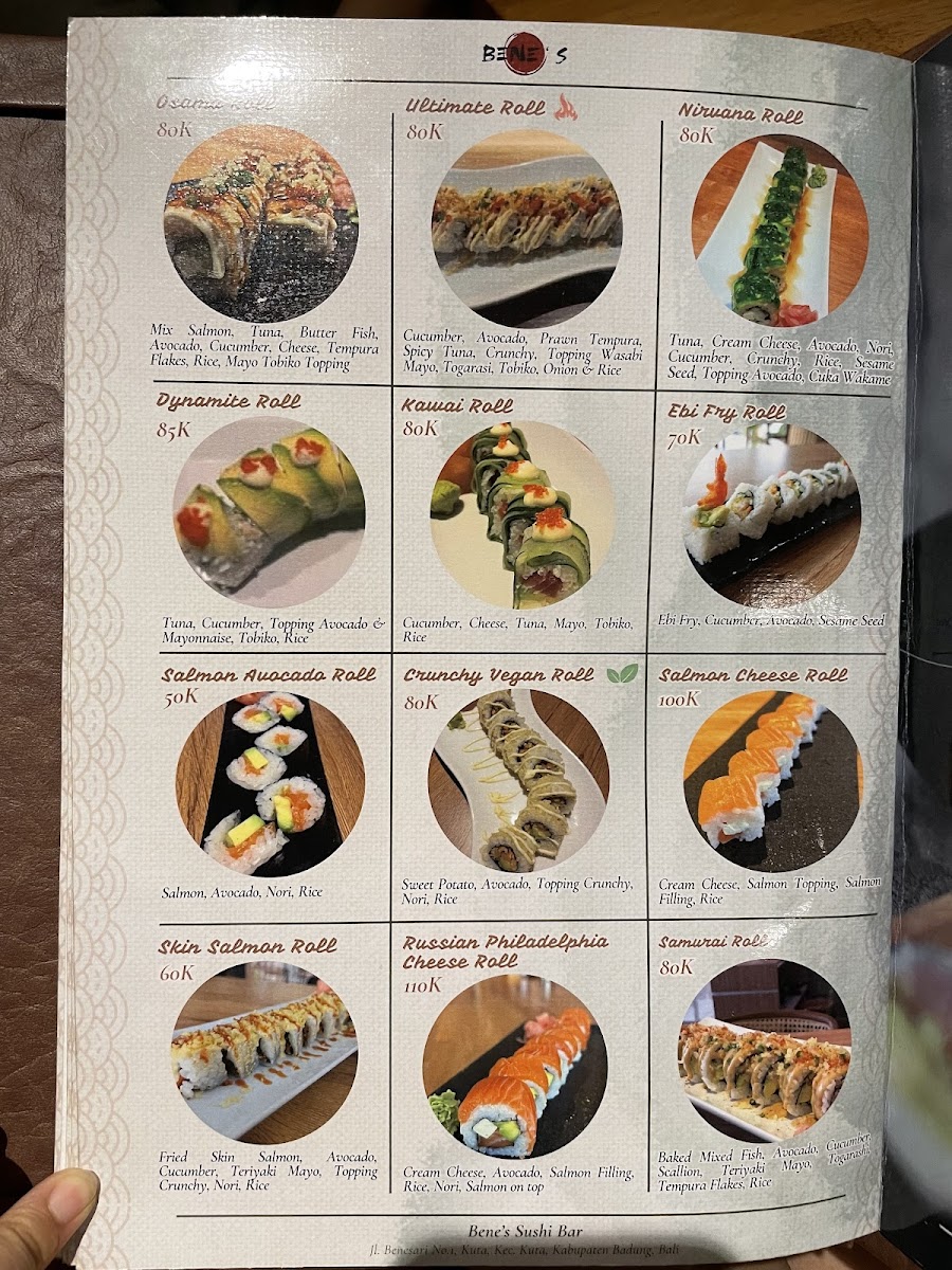 Bene’s Sushi Bar Photo Menu 2