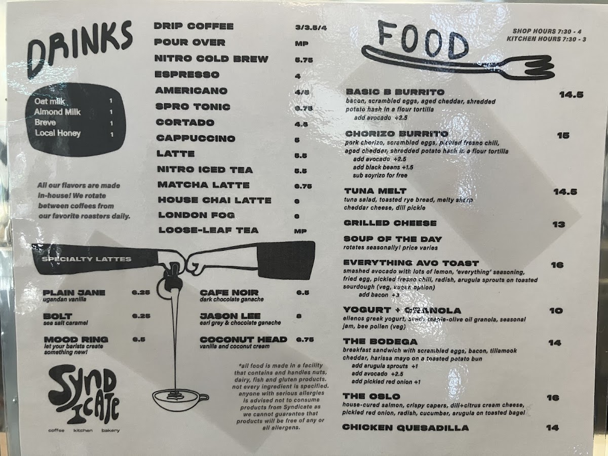 Syndicate Coffee + Bakery + Kitchen Photo Menu 1
