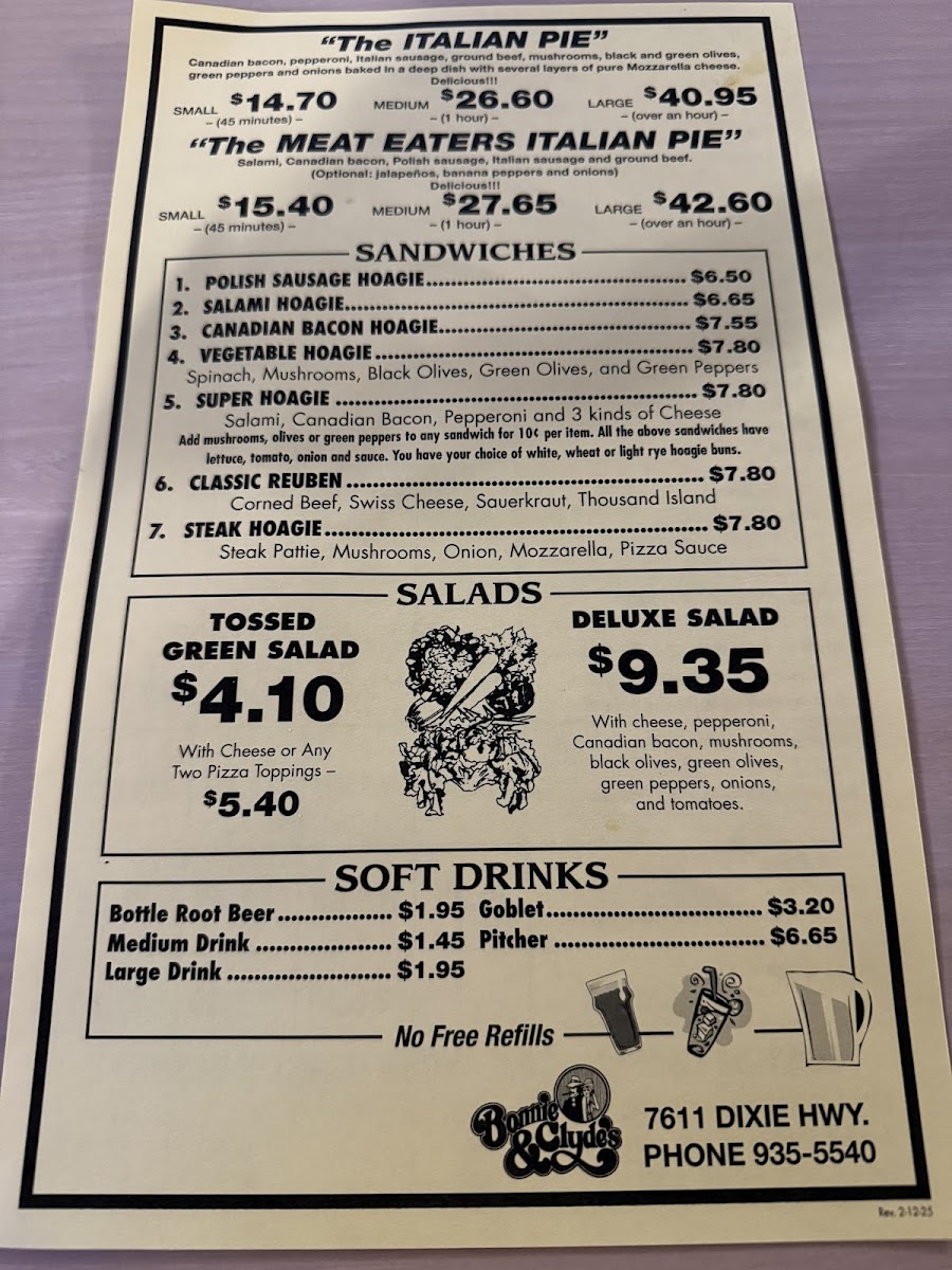 Bonnie & Clyde's Pizza Parlor Photo Menu 1