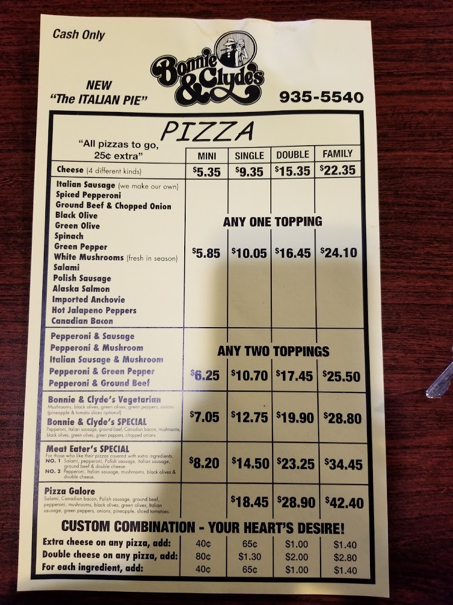 Bonnie & Clyde's Pizza Parlor Photo Menu 10