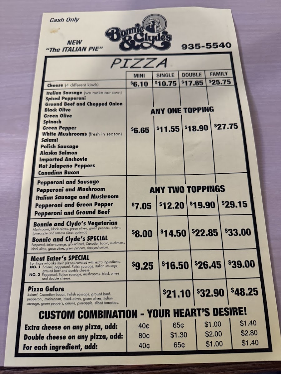 Bonnie & Clyde's Pizza Parlor Photo Menu 2