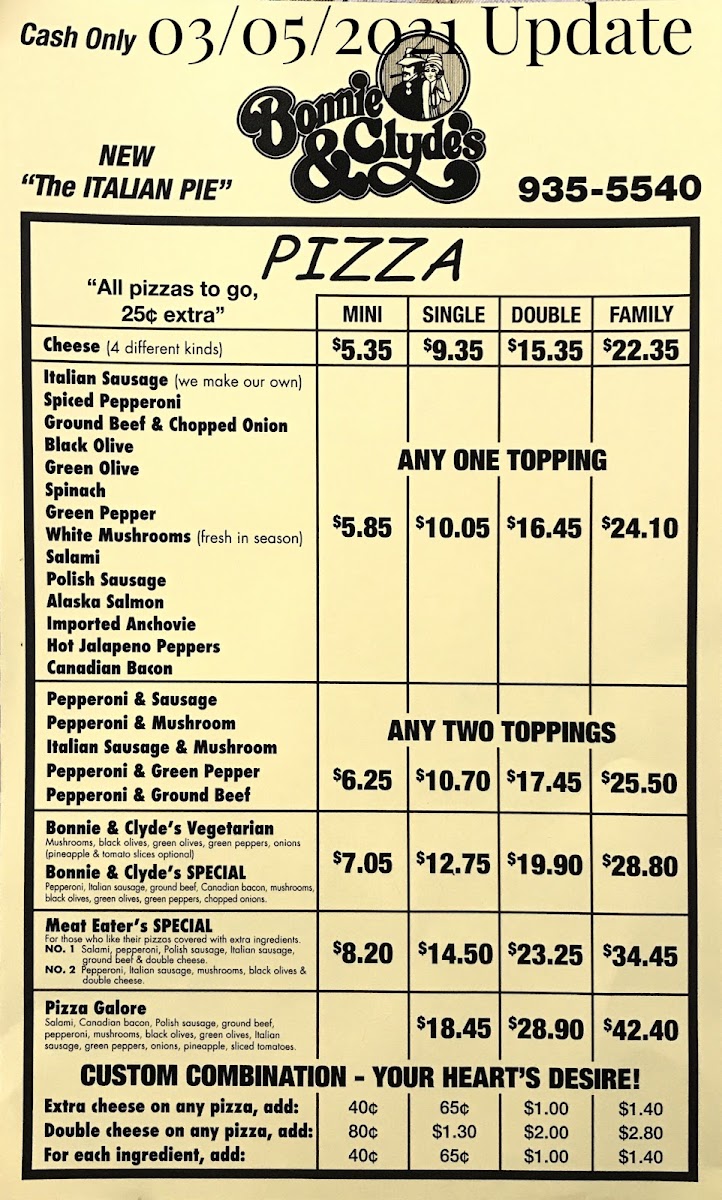 Bonnie & Clyde's Pizza Parlor Photo Menu 3